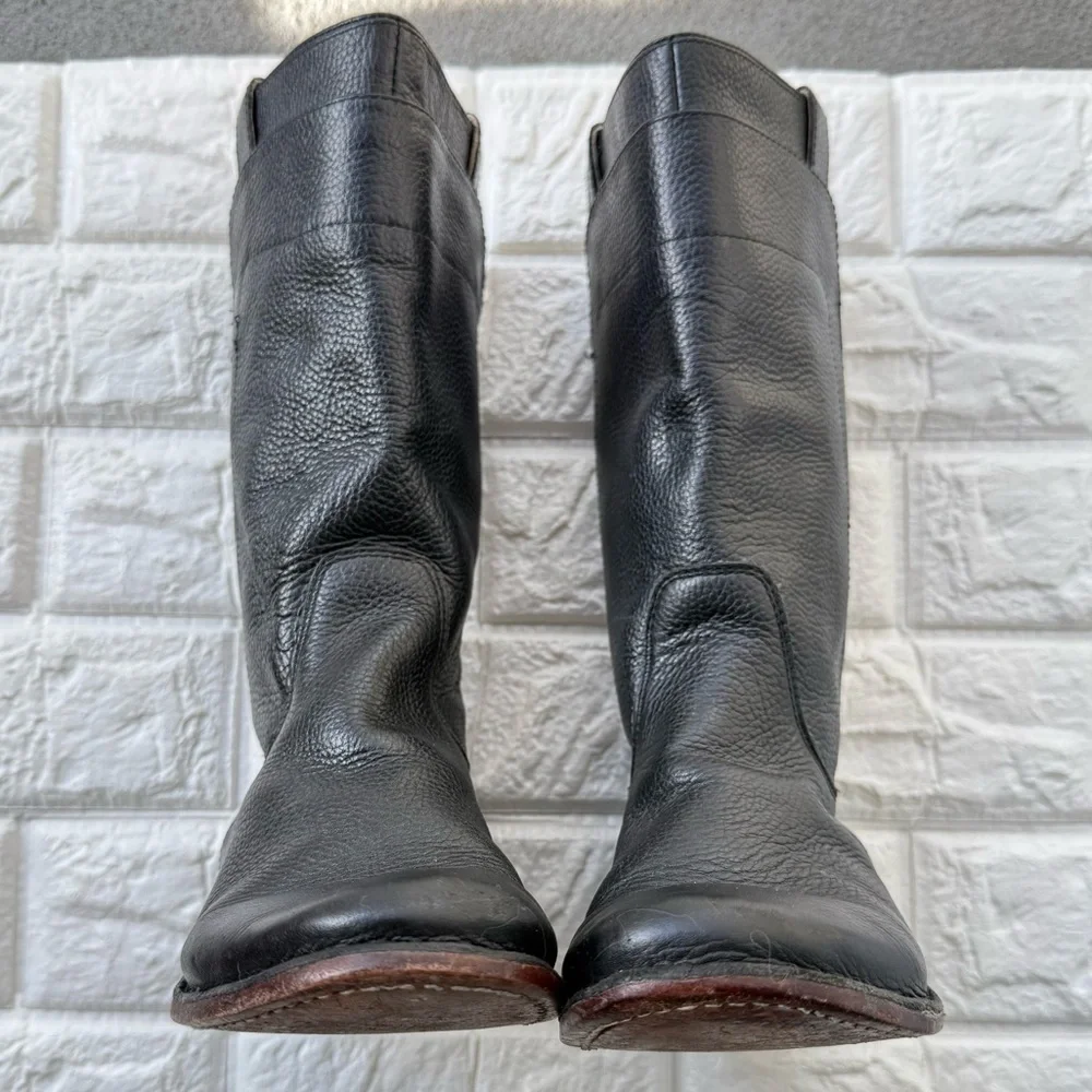 Frye Paige Boots Tall Girl Size 14 Black Leather Slip On Cowboy Western Boho